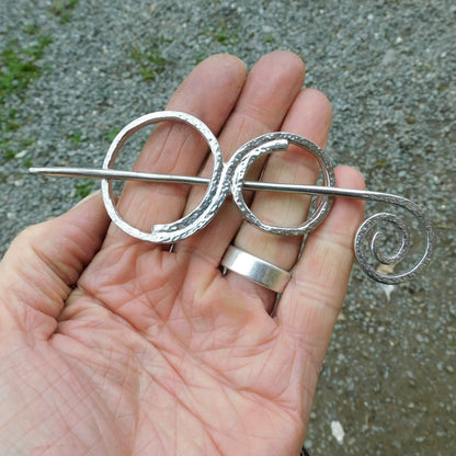 Double Circle Shawl Pin, Celtic Shawl Brooch, Handmade Fine Pewter by William Sturt