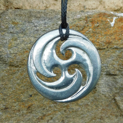 Triskele Pendant Necklace, Rounded Design, Handcast Pewter on Adjustable Waxed Cord