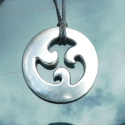 Triskele Disc Pendant Necklace, Handcast Pewter on Adjustable Waxed Cord
