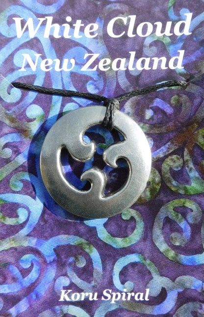 Triskele Disc Pendant Necklace, Handcast Pewter on Adjustable Waxed Cord