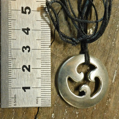 Triskele Disc Pendant Necklace, Handcast Pewter on Adjustable Waxed Cord