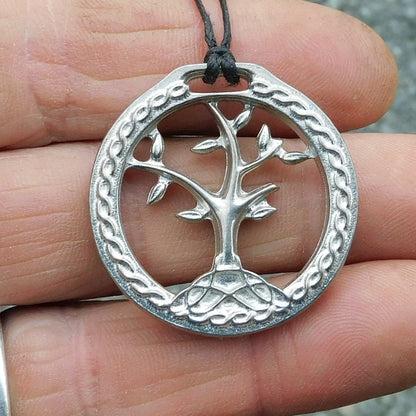 Tree of Life Pendant Necklace, Handcast Pewter Pendant on Adjustable Waxed Cord