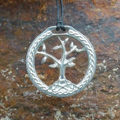 Tree of Life Pendant Necklace, Handcast Pewter Pendant on Adjustable Waxed Cord