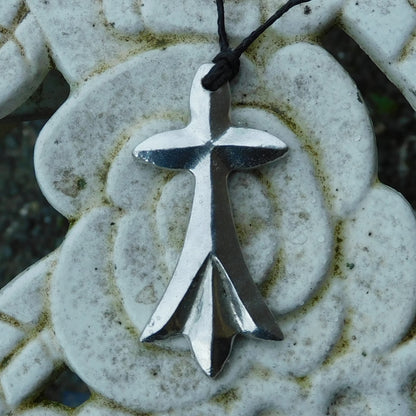 Breton Cross Pendant Necklace (Ermine Design), Handcast Pewter Pendant on Adjustable Waxed Cord