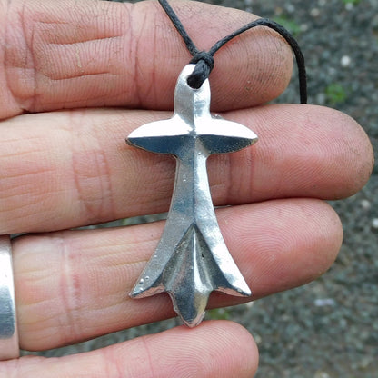 Breton Cross Pendant Necklace (Ermine Design), Handcast Pewter Pendant on Adjustable Waxed Cord