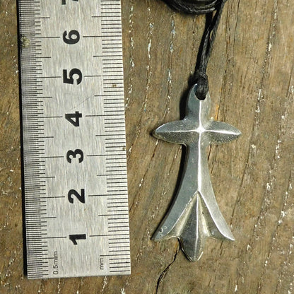 Breton Cross Pendant Necklace (Ermine Design), Handcast Pewter Pendant on Adjustable Waxed Cord