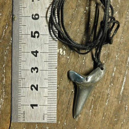 Shark Tooth Pendant Necklace, Handcast Pewter Pendant on Adjustable Waxed Cord