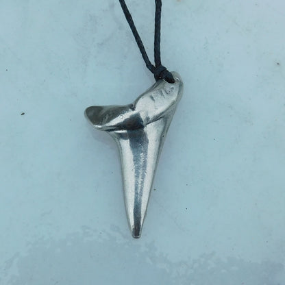 Shark Tooth Pendant Necklace, Handcast Pewter Pendant on Adjustable Waxed Cord