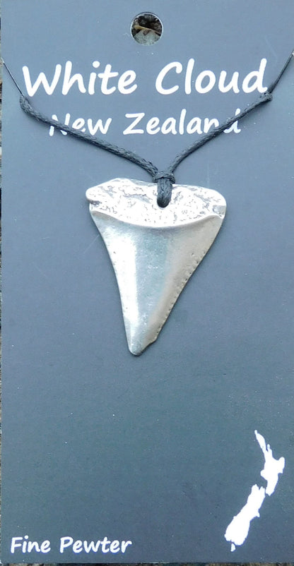 Great White Shark Tooth Pendant, Cast from Real Tooth in Handcast Pewter on Adjustable Waxed Cord