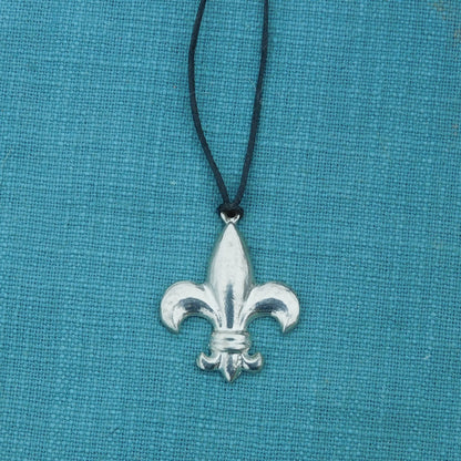 Fleur-de-Lys Pendant Necklace, Handcast Pewter on Adjustable Waxed Cord