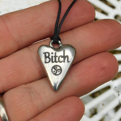 Bitch, BDSM Pendant, Knotted Cord, BDSM Accessories, Sub Pendant, Sub Anklet, Sub Bracelet, Handmade, in Fine Pewter, by William Sturt