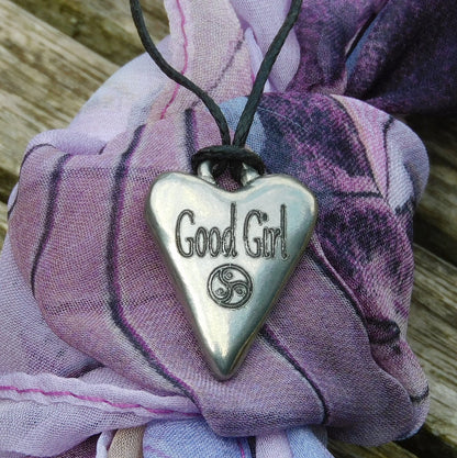 Good Girl, BDSM Pendant, Knotted Cord, BDSM Accessories, Sub Pendant, Sub Anklet, Sub Bracelet, Handmade, in Fine Pewter, by William Sturt