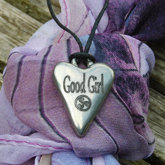 Good Girl, BDSM Pendant, Knotted Cord, BDSM Accessories, Sub Pendant, Sub Anklet, Sub Bracelet, Handmade, in Fine Pewter, by William Sturt