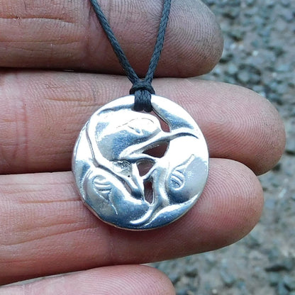 Three Ravens Pendant Necklace, Handcast Pewter Pendant on Adjustable Waxed Cord