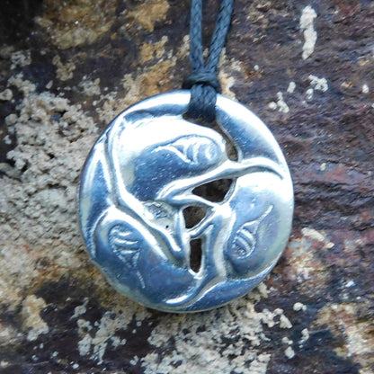 Three Ravens Pendant Necklace, Handcast Pewter Pendant on Adjustable Waxed Cord