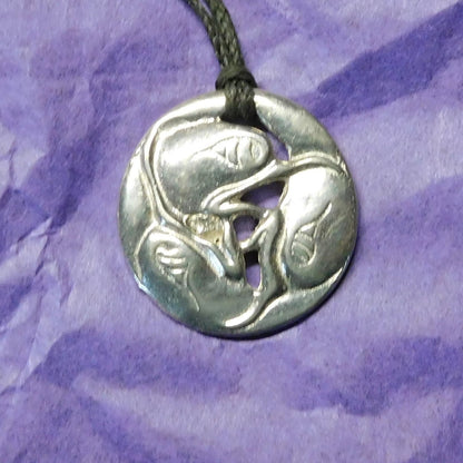 Three Ravens Pendant Necklace, Handcast Pewter Pendant on Adjustable Waxed Cord