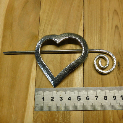 Heart Shaped Hammered Pewter Shawl Pin, Celtic Shawl Brooch, Handmade Fine Pewter by William Sturt