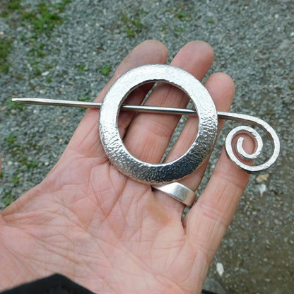 Hammered Pewter Shawl Pin, Celtic Shawl Brooch, Handmade Fine Pewter by William Sturt