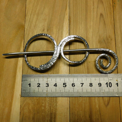 Double Circle Shawl Pin, Celtic Shawl Brooch, Handmade Fine Pewter by William Sturt