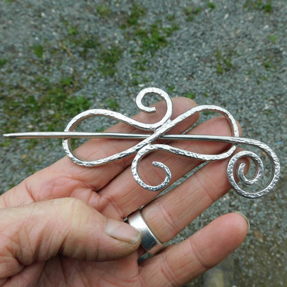Double Koru Shawl Pin, Celtic Shawl Brooch, Handmade Fine Pewter by William Sturt