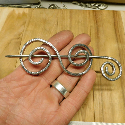 Shawl Pin, Double Koru, Shawl Brooch, Handcast in Fine Pewter by William Sturt