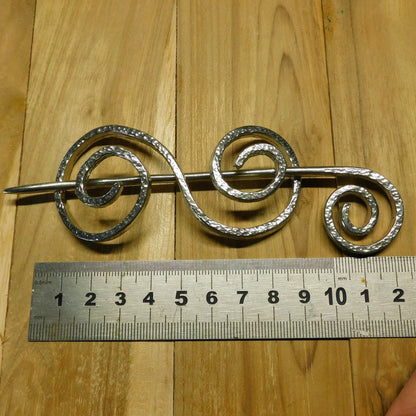 Shawl Pin, Double Koru, Shawl Brooch, Handcast in Fine Pewter by William Sturt