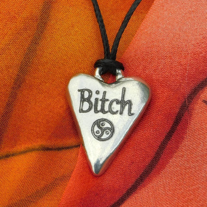 Bitch, BDSM Pendant, Knotted Cord, BDSM Accessories, Sub Pendant, Sub Anklet, Sub Bracelet, Handmade, in Fine Pewter, by William Sturt