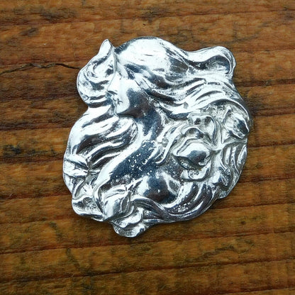 Art Nouveau Girl Brooch, Handcast Pewter, Polished Finish