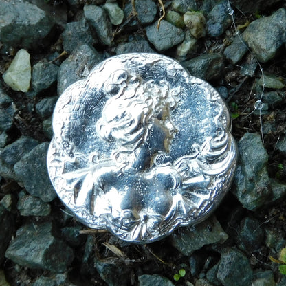 Art Nouveau Brooch, Round, Handcast Pewter, Polished Finish