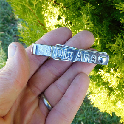 French Tin anniversary Peg Photo Holder, Dix Ans,  Handmade by William Sturt in Fine Pewter