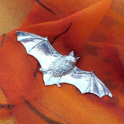 Bat Brooch, Handcast Pewter, Polished Finish
