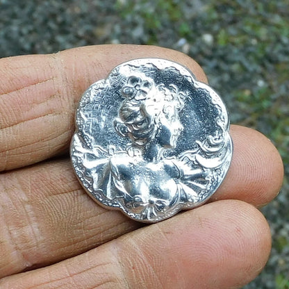 Art Nouveau Brooch, Round, Handcast Pewter, Polished Finish