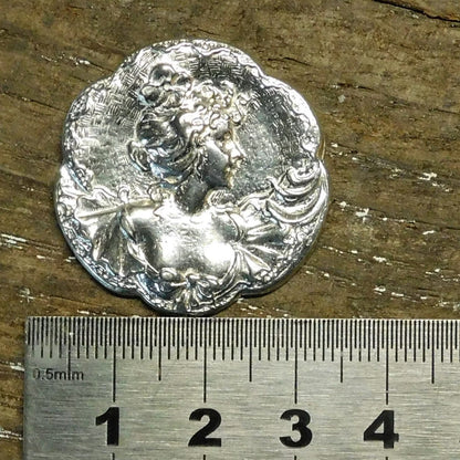 Art Nouveau Brooch, Round, Handcast Pewter, Polished Finish