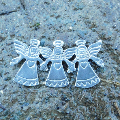 Angel Brooch (Three Angels), Handcast Pewter, Polished Finish