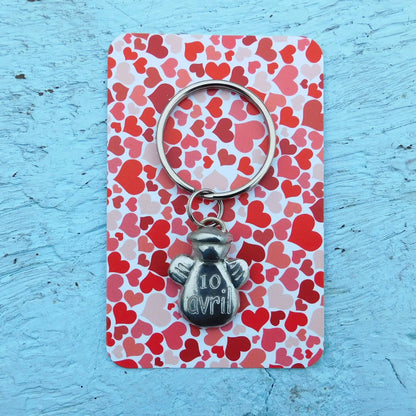 Personalised Guardian Angel Keyring, Birthday or Anniversary  Gift with Date, Handmade by William Sturt in Fine Pewter