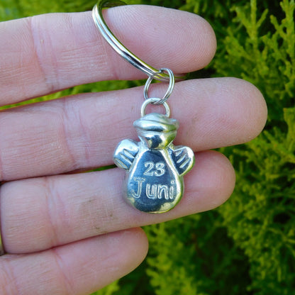 Personalised Guardian Angel Keyring, Birthday or Anniversary  Gift with Date, Handmade by William Sturt in Fine Pewter
