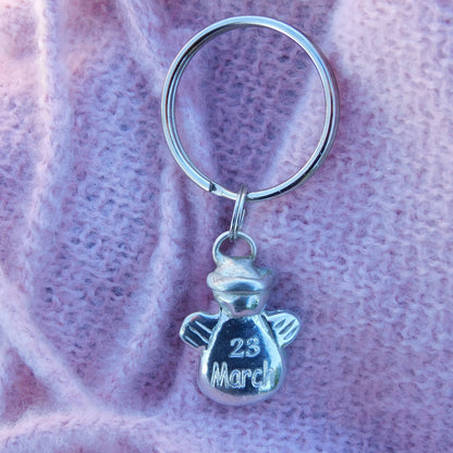 Personalised Guardian Angel Keyring, Birthday or Anniversary  Gift with Date, Handmade by William Sturt in Fine Pewter