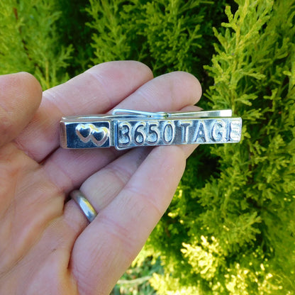 Tin anniversary "3650 Tage" (3650 Days) Fridge Magnet, Handmade by William Sturt in Fine Pewter
