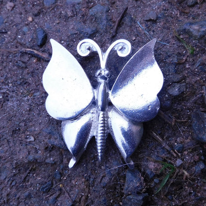 Butterfly Brooch (Decorative Design), Handcast Pewter, Polished Finish