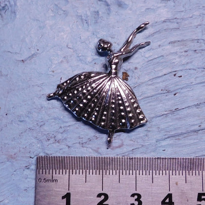 Ballerina Brooch, Handcast Pewter, Polished Finish