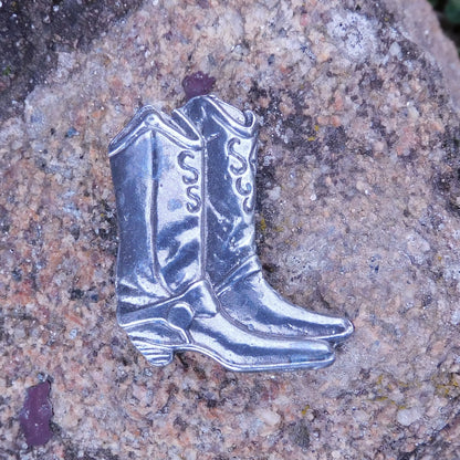 Cowboy Boots Brooch, Handcast Pewter, Polished Finish