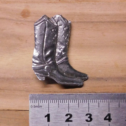 Cowboy Boots Brooch, Handcast Pewter, Polished Finish