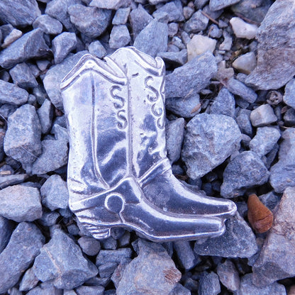 Cowboy Boots Brooch, Handcast Pewter, Polished Finish