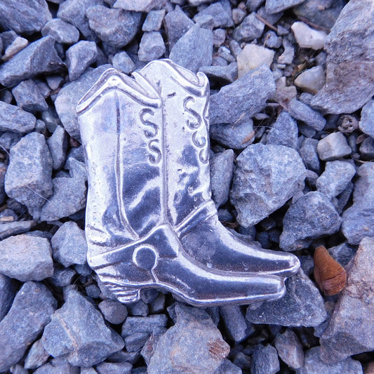Cowboy Boots Brooch, Handcast Pewter, Polished Finish