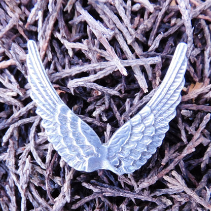 Angel Wings Brooch, Handcast Pewter, Polished Finish