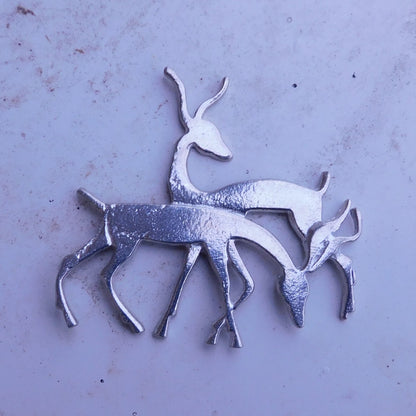 Antelope Brooch, Handcast Pewter, Polished Finish