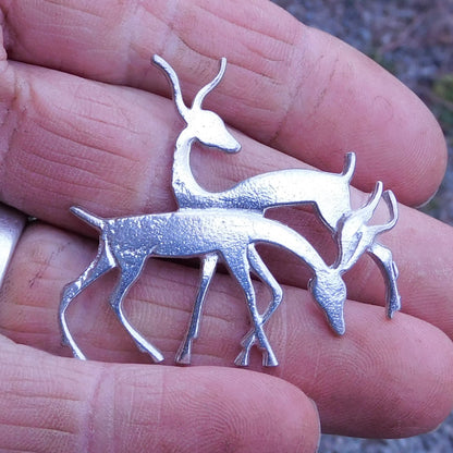Antelope Brooch, Handcast Pewter, Polished Finish