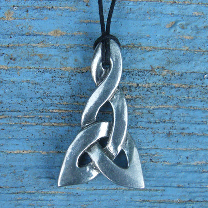 Triquetra Pendant Necklace (Triangular Design), Handcast Pewter Pendant on Adjustable Waxed Cord