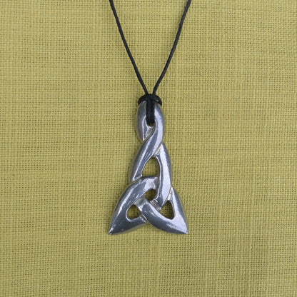 Triquetra Pendant Necklace (Triangular Design), Handcast Pewter Pendant on Adjustable Waxed Cord