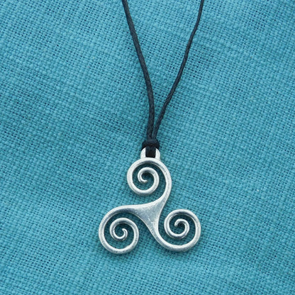 Triskele Pendant Necklace (Open Spiral Design), Handcast Pewter Pendant on Adjustable Waxed Cord